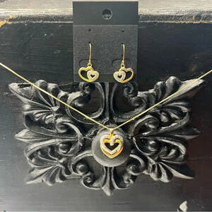 DOUBLE HEART 14k over 925 Sterling Silver necklace and earring set